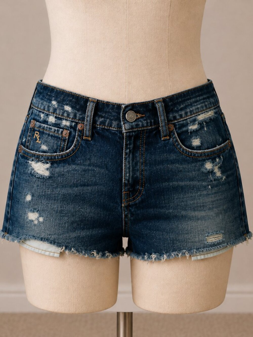 NEW Ralph Lauren Polo Denim rip off navy blue jeans shorts 28